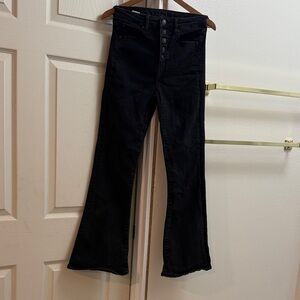 American Eagle Outfitters Black Button-Front High-Rise Flare Jeans